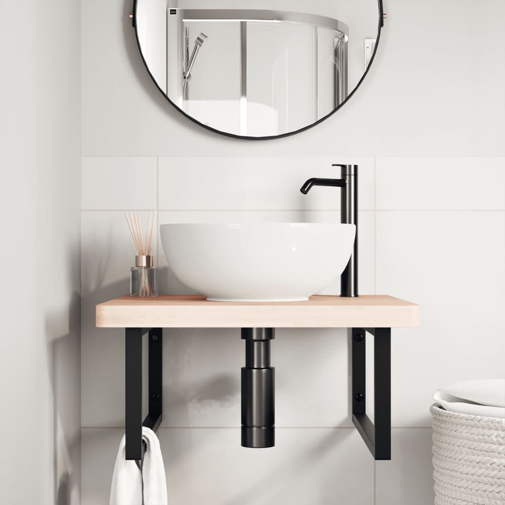 Ripiano a Parete per Lavabo in Acciaio e Massello di Faggio | homemem39