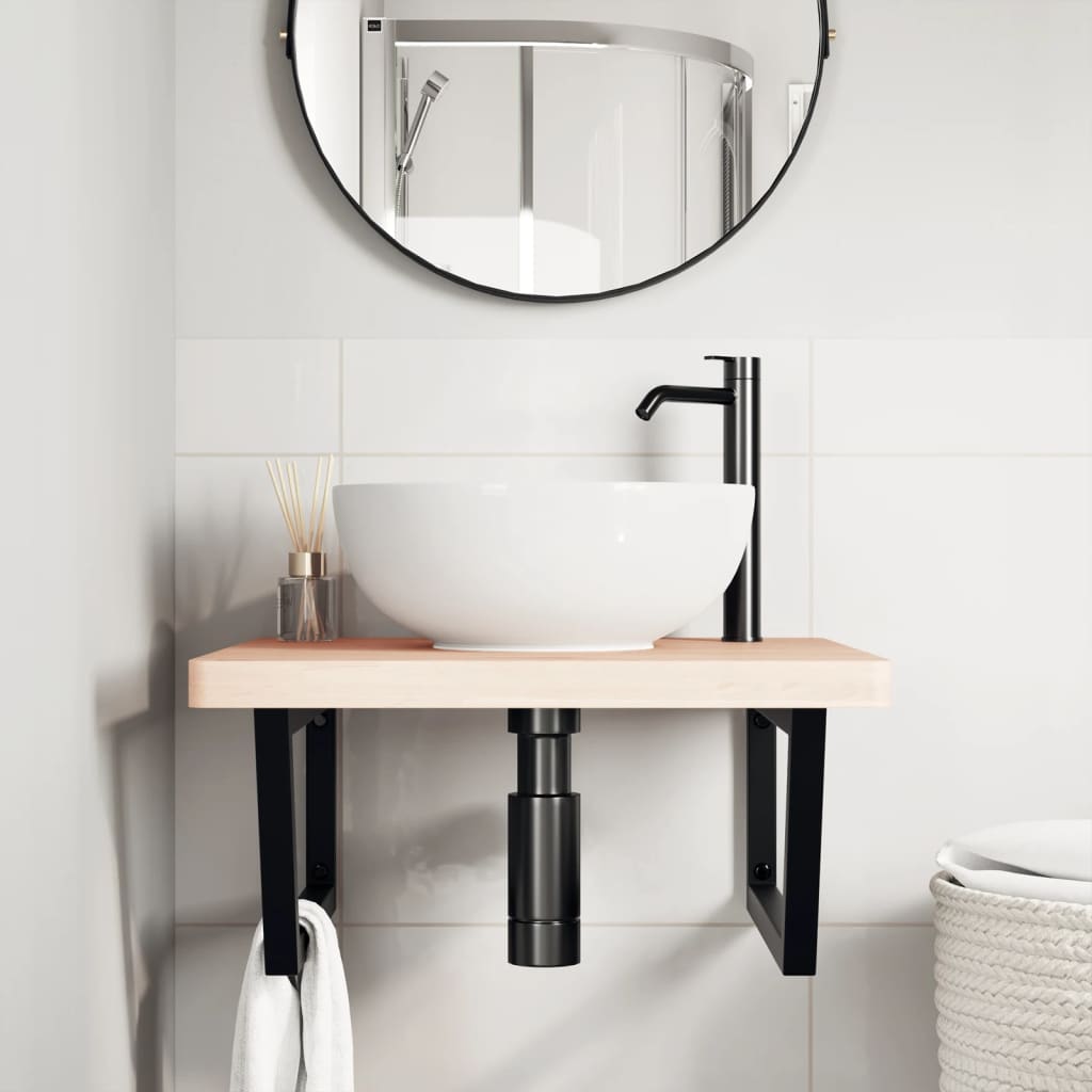 Ripiano a Parete per Lavabo in Acciaio e Massello di Faggio | homemem39