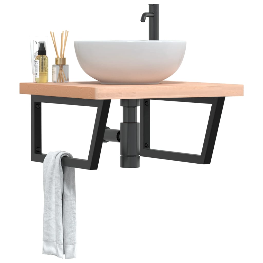 Ripiano a Parete per Lavabo in Acciaio e Massello di Faggio | homemem39