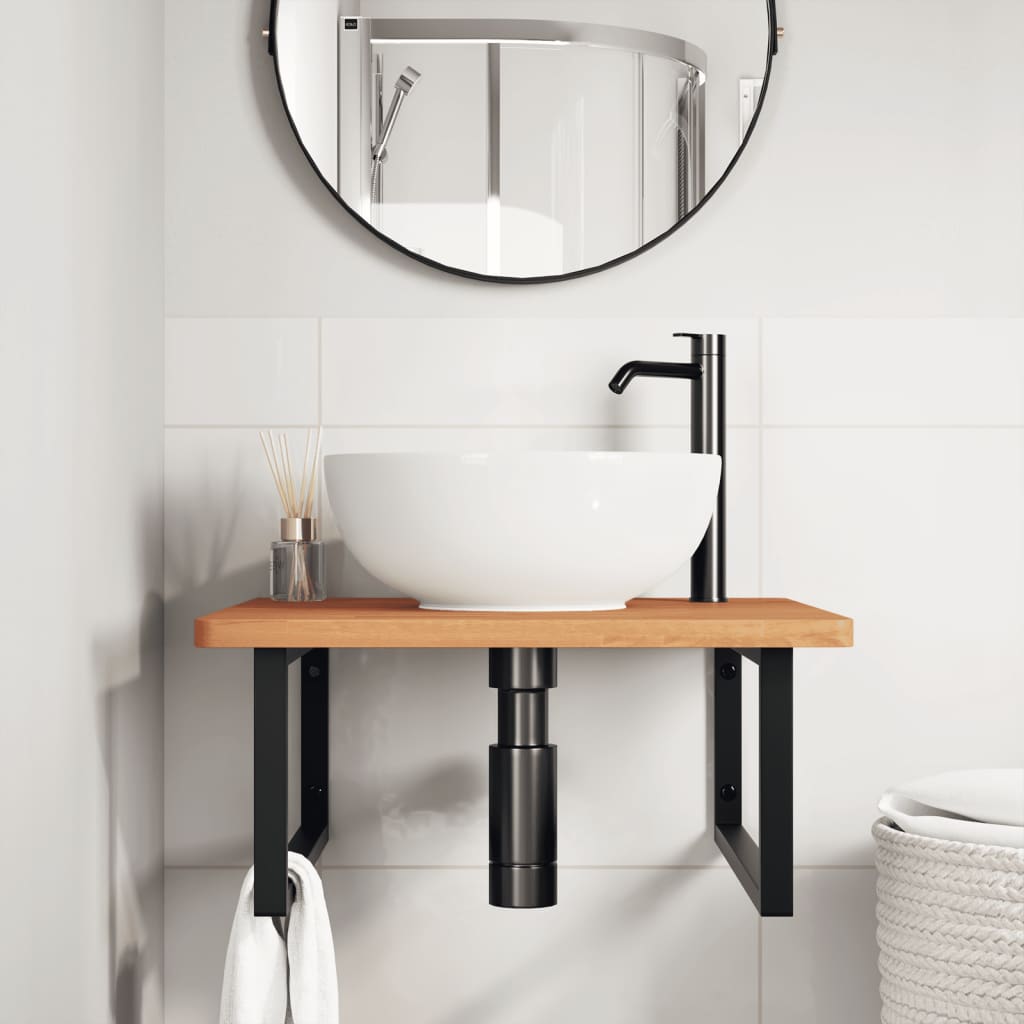 Ripiano a Parete per Lavabo in Acciaio e Massello di Faggio | homemem39