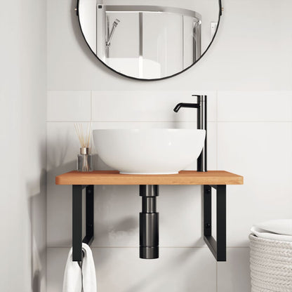 Ripiano a Parete per Lavabo in Acciaio e Massello di Faggio | homemem39