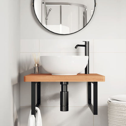 Ripiano a Parete per Lavabo in Acciaio e Massello di Faggio | homemem39