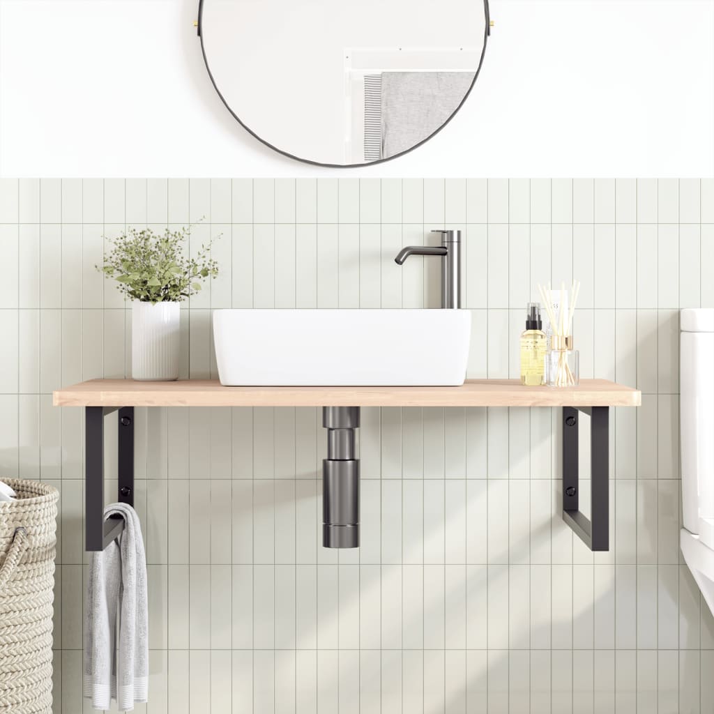 Ripiano a Parete per Lavabo in Acciaio e Massello di Faggio | homemem39