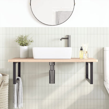 Ripiano a Parete per Lavabo in Acciaio e Massello di Faggio | homemem39