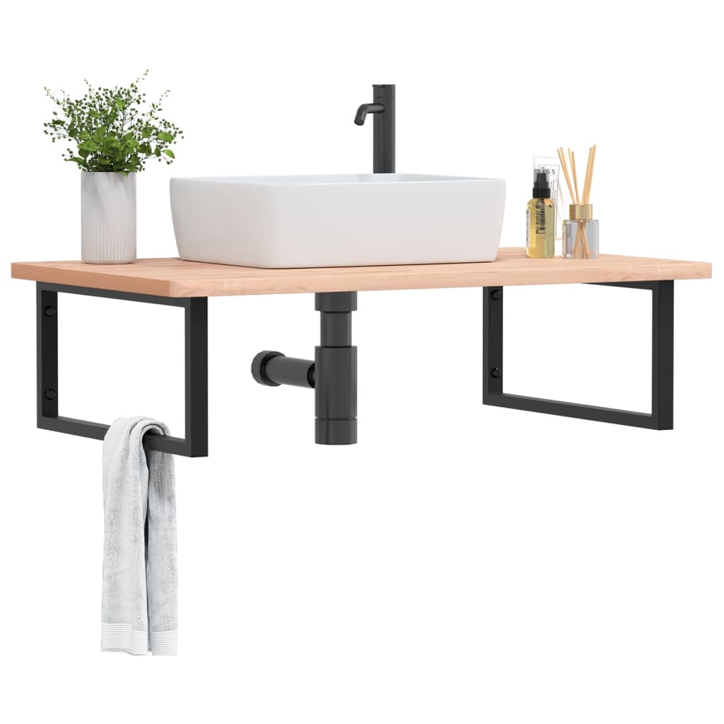 Ripiano a Parete per Lavabo in Acciaio e Massello di Faggio | homemem39