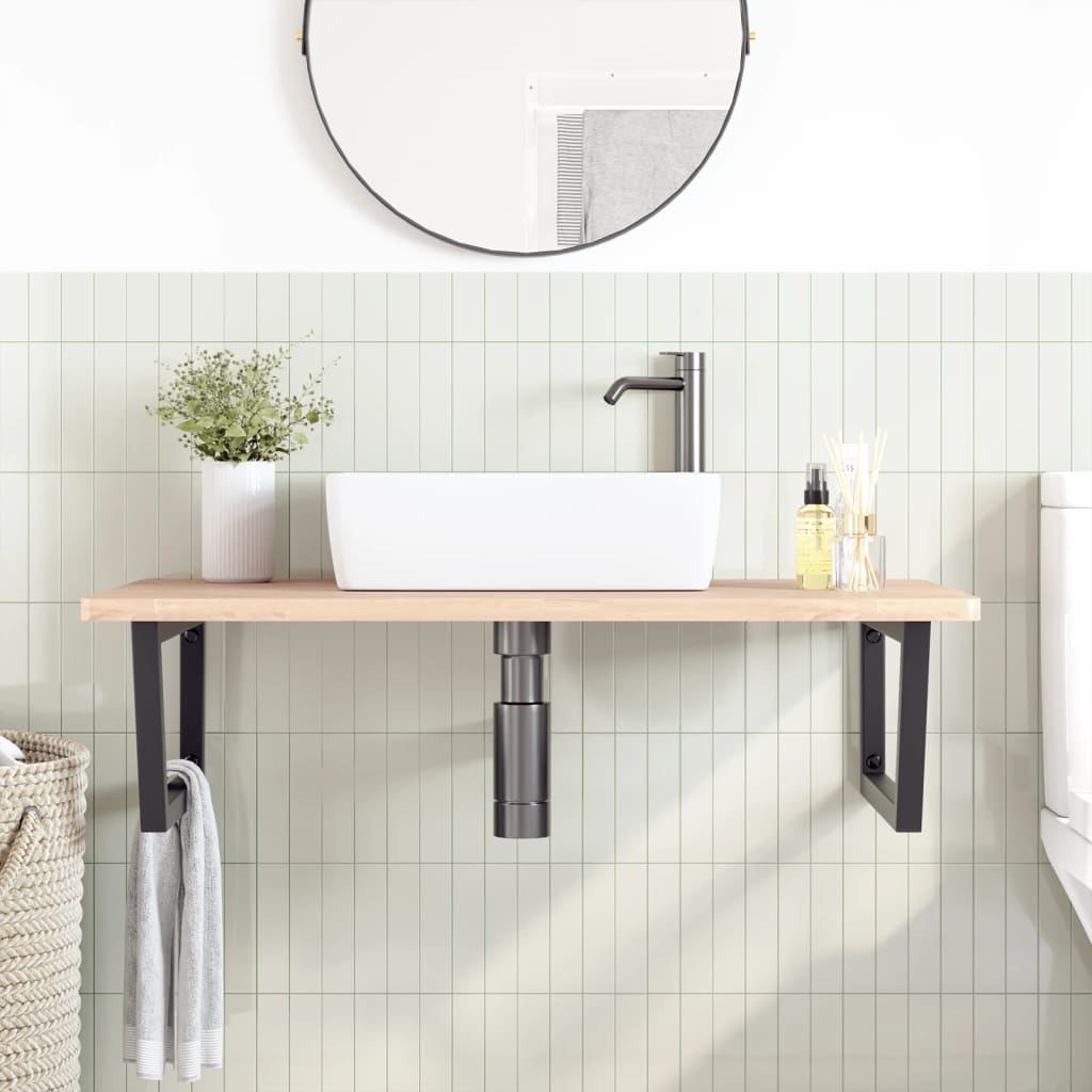 Ripiano a Parete per Lavabo in Acciaio e Massello di Faggio | homemem39