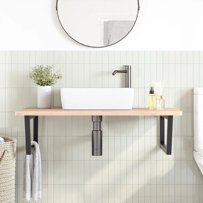 Ripiano a Parete per Lavabo in Acciaio e Massello di Faggio | homemem39