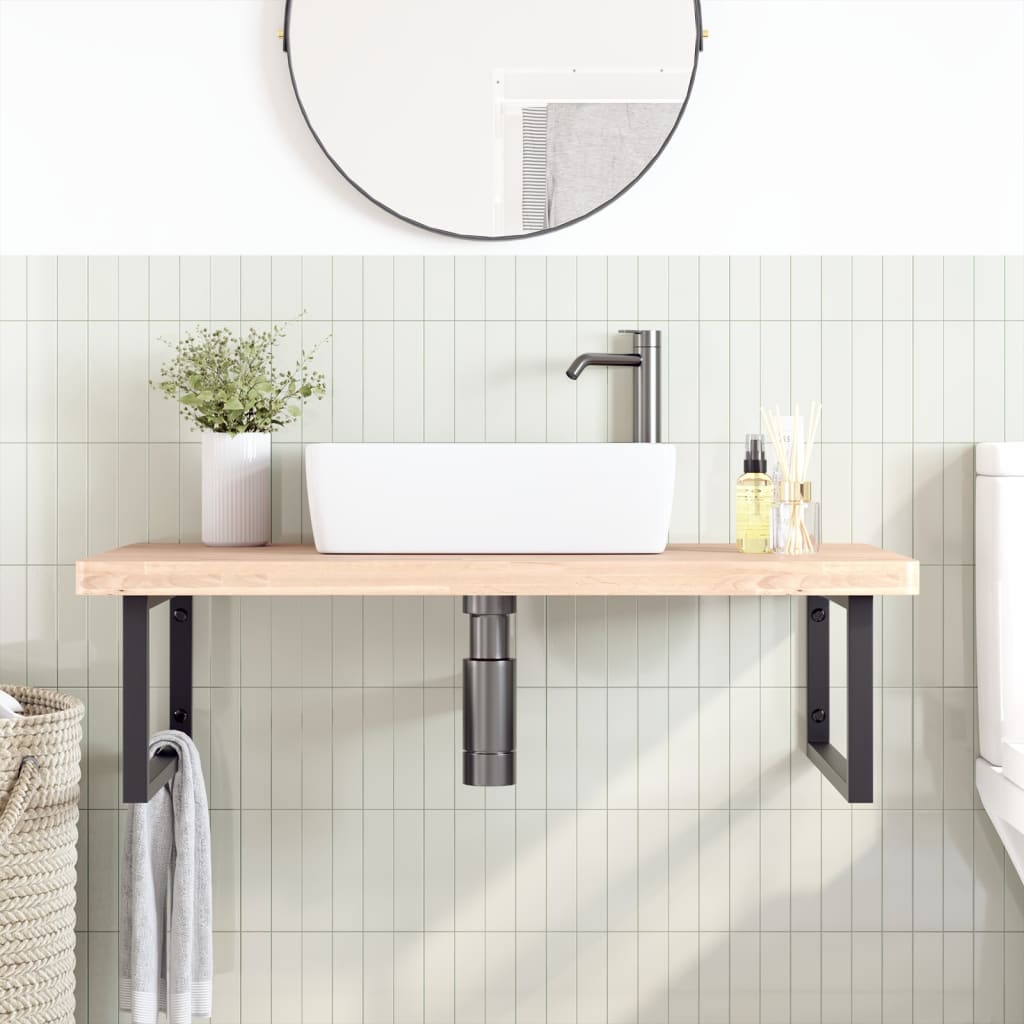 Ripiano a Parete per Lavabo in Acciaio e Massello di Faggio | homemem39