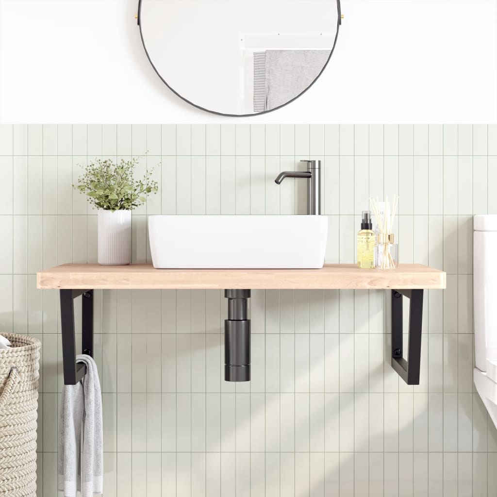 Ripiano a Parete per Lavabo in Acciaio e Massello di Faggio | homemem39