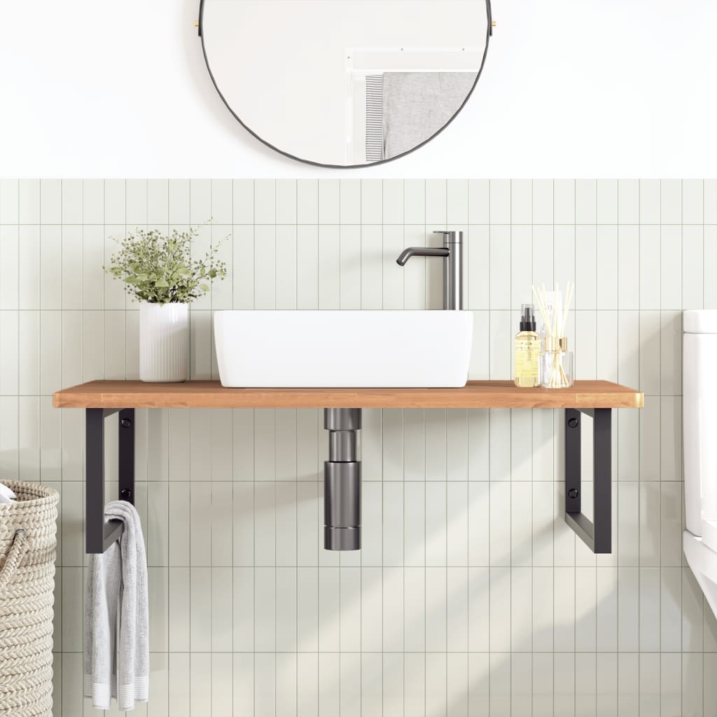 Ripiano a Parete per Lavabo in Acciaio e Massello di Faggio | homemem39