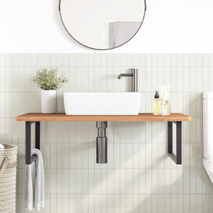 Ripiano a Parete per Lavabo in Acciaio e Massello di Faggio | homemem39