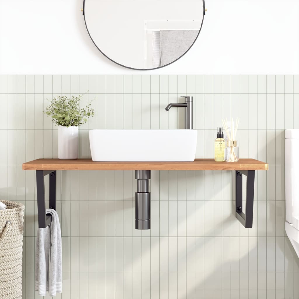 Ripiano a Parete per Lavabo in Acciaio e Massello di Faggio | homemem39