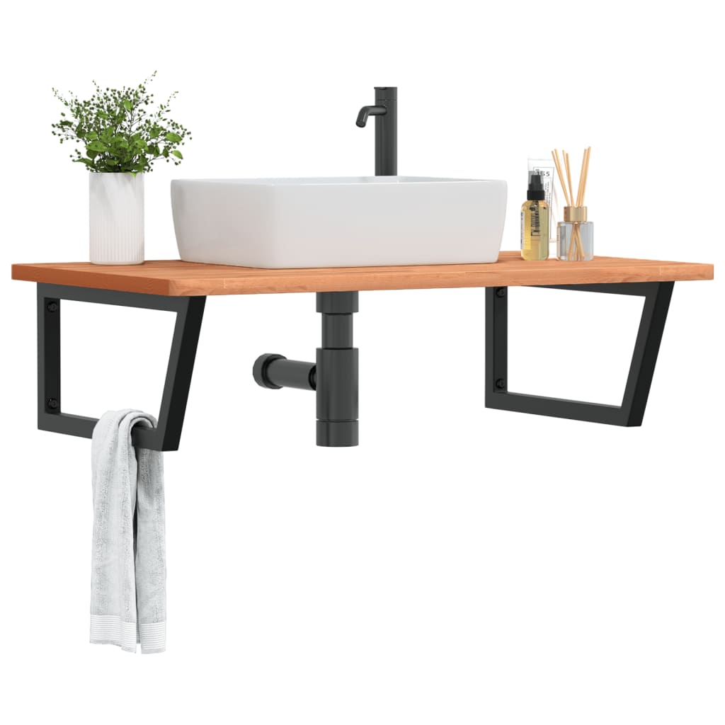Ripiano a Parete per Lavabo in Acciaio e Massello di Faggio | homemem39