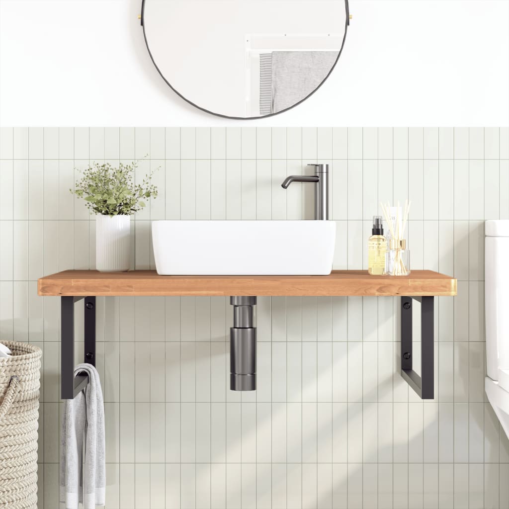 Ripiano a Parete per Lavabo in Acciaio e Massello di Faggio | homemem39