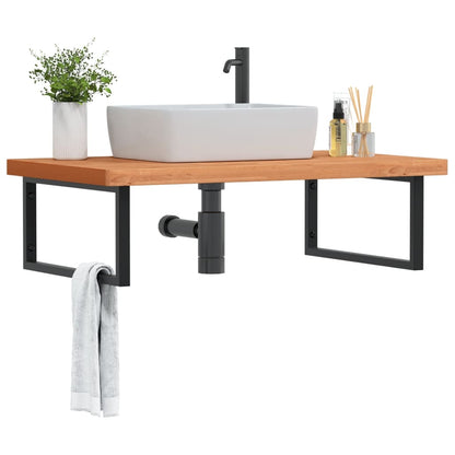 Ripiano a Parete per Lavabo in Acciaio e Massello di Faggio | homemem39
