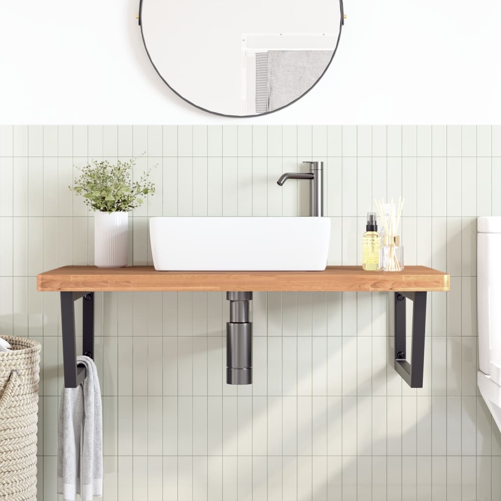 Ripiano a Parete per Lavabo in Acciaio e Massello di Faggio | homemem39