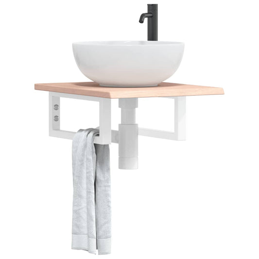 Ripiano a Parete per Lavabo in Acciaio e Massello di Rovere - homemem39