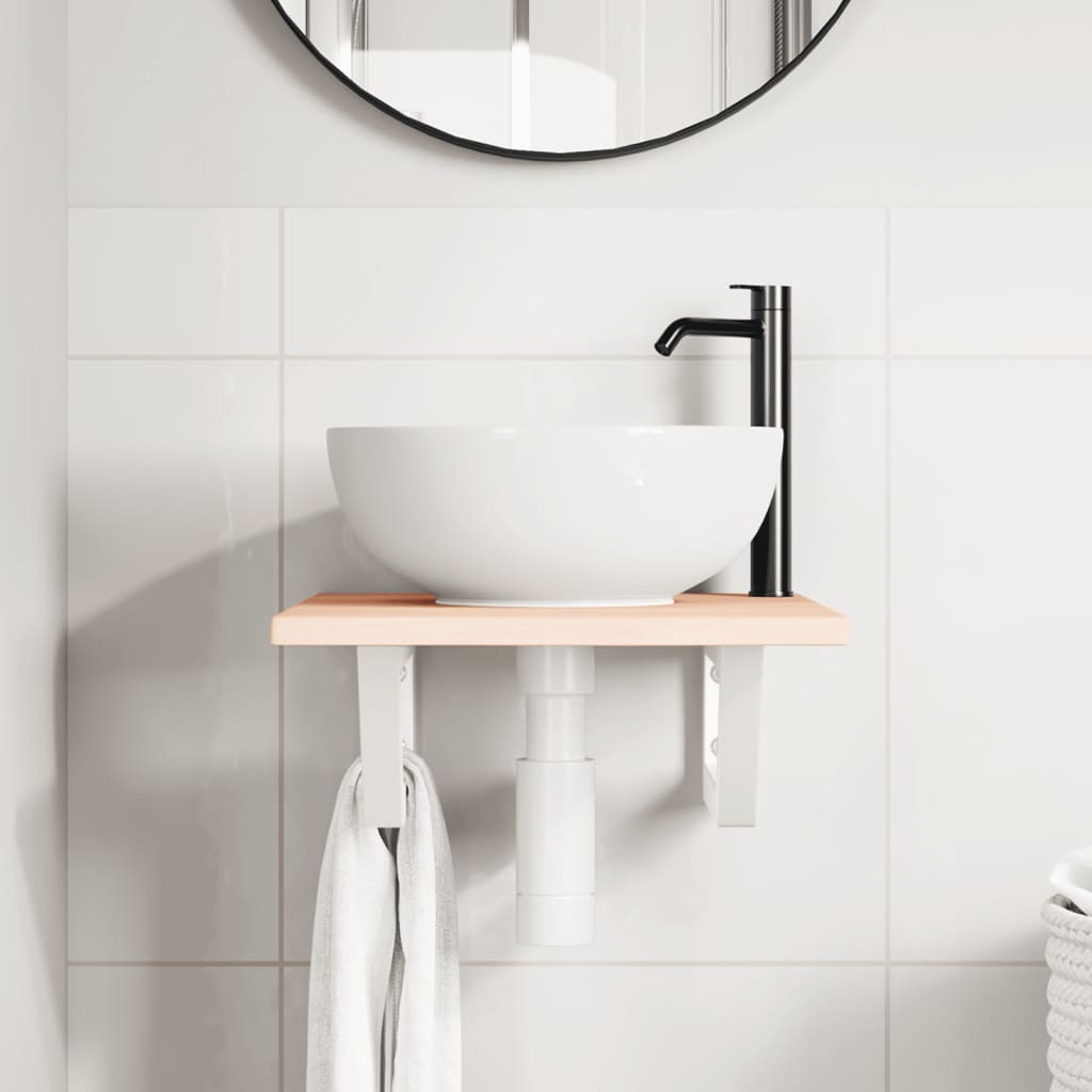 Ripiano a Parete per Lavabo in Acciaio e Massello di Rovere | homemem39