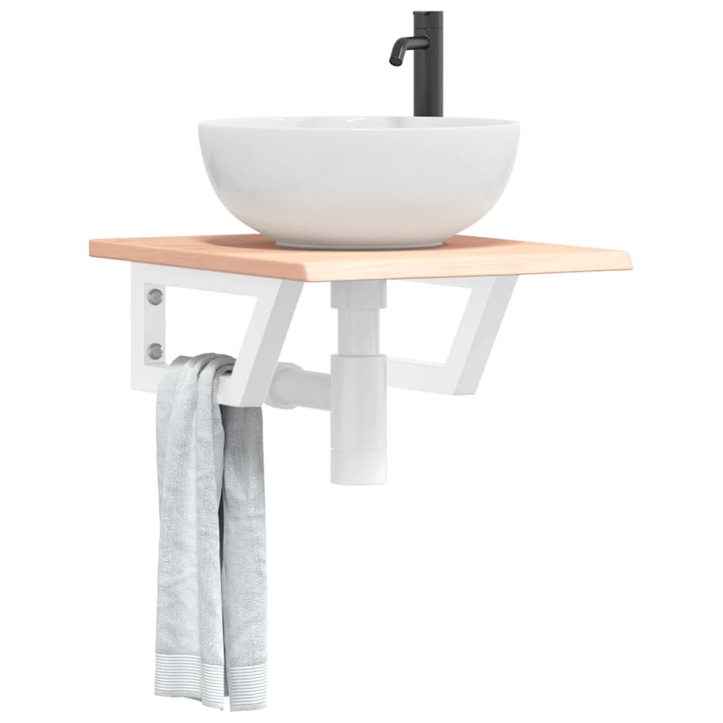 Ripiano a Parete per Lavabo in Acciaio e Massello di Rovere | homemem39