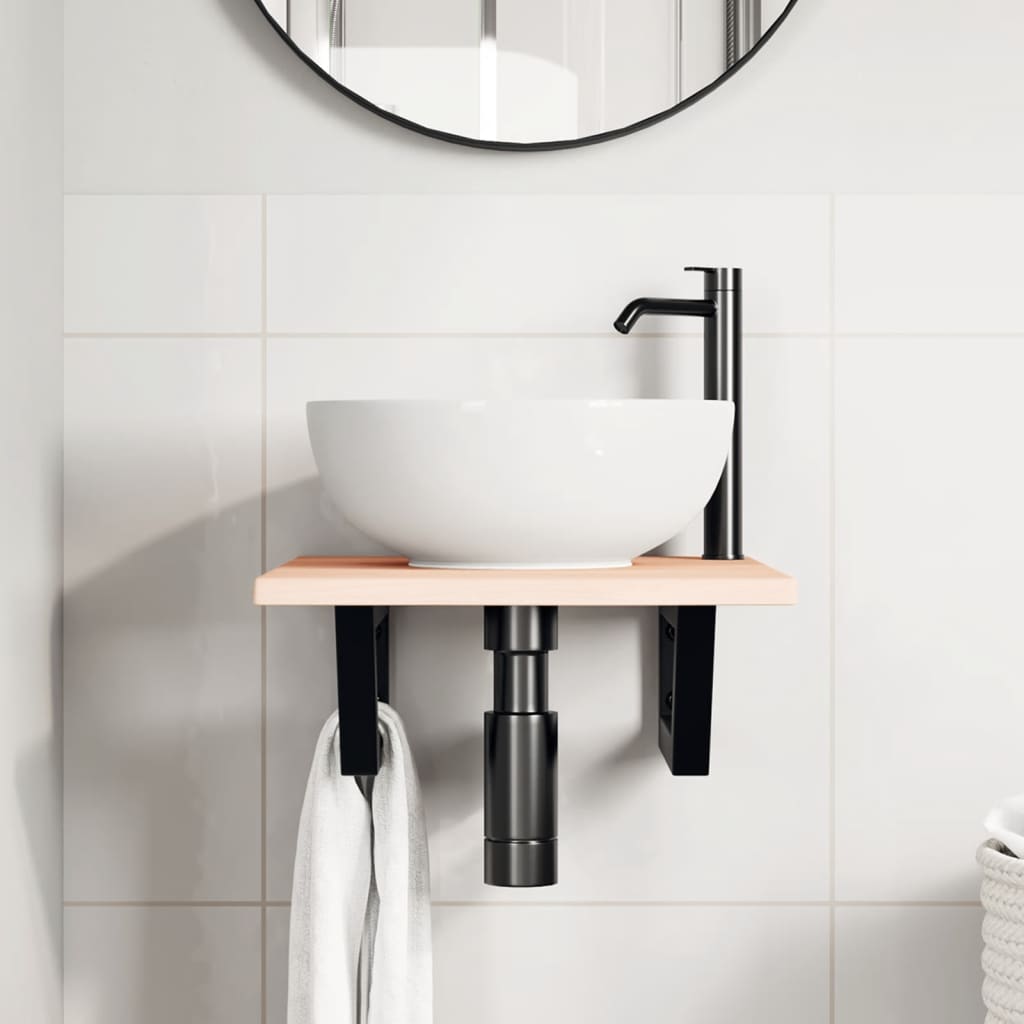 Ripiano a Parete per Lavabo in Acciaio e Massello di Rovere | homemem39