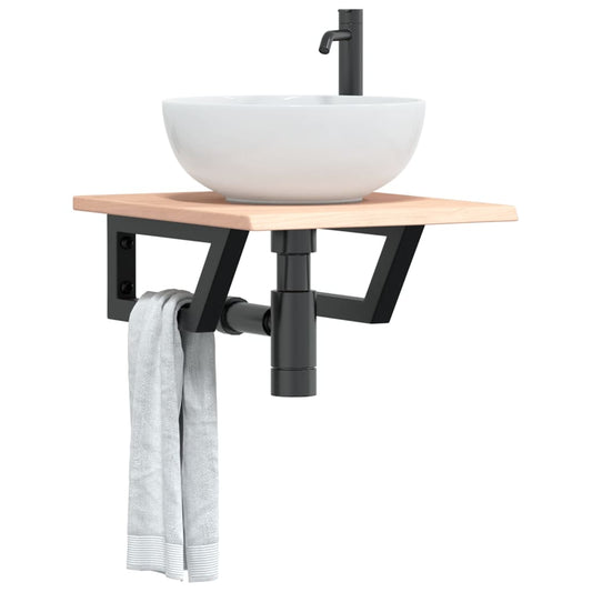 Ripiano a Parete per Lavabo in Acciaio e Massello di Rovere | homemem39