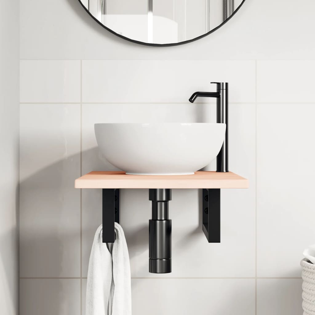 Ripiano a Parete per Lavabo in Acciaio e Massello di Rovere | homemem39