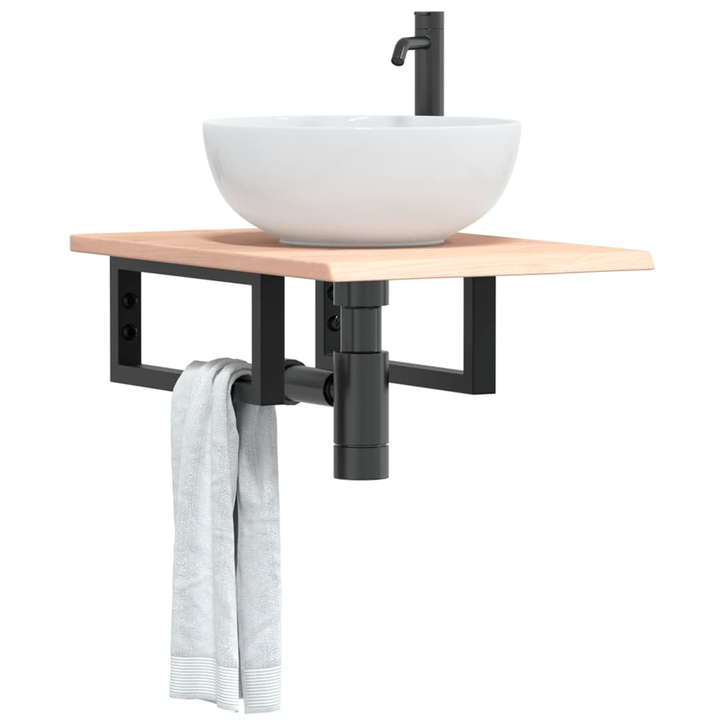 Ripiano a Parete per Lavabo in Acciaio e Massello di Rovere | homemem39