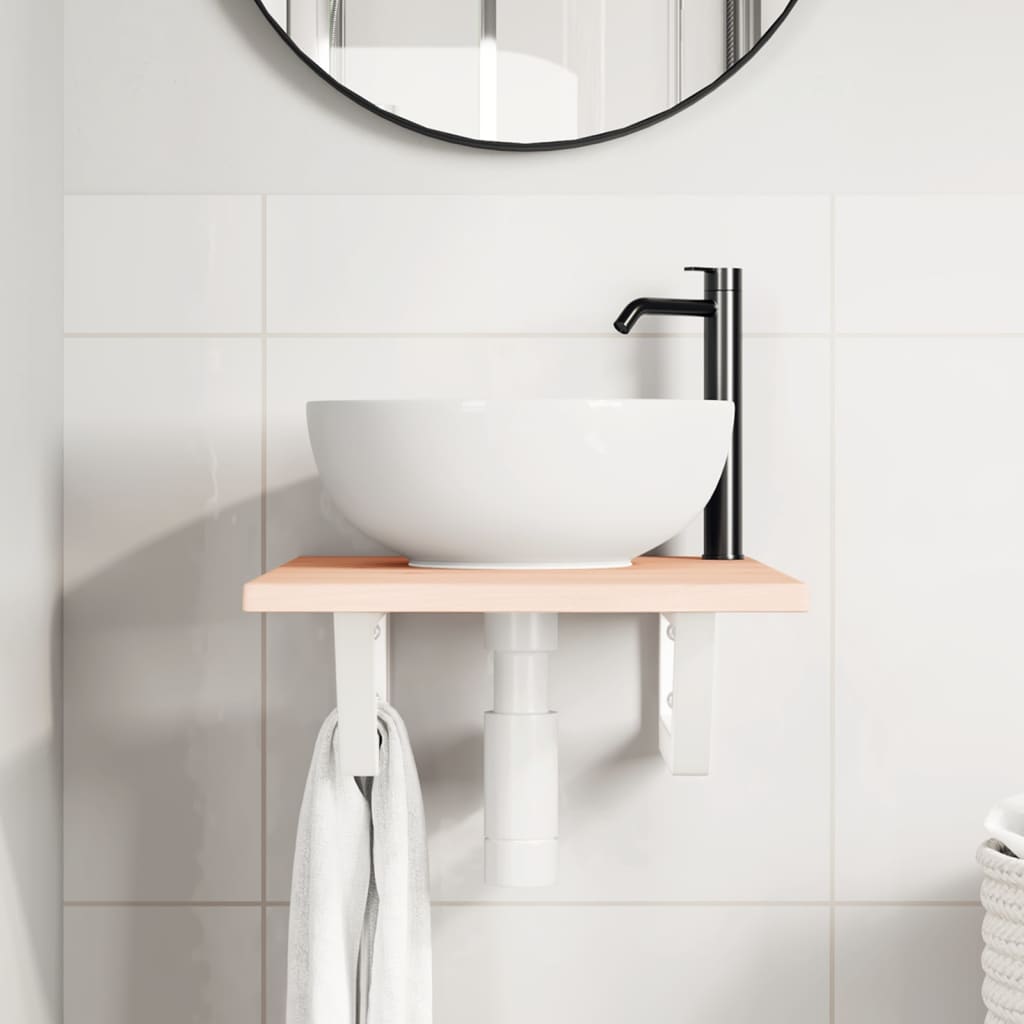 Ripiano a Parete per Lavabo in Acciaio e Massello di Rovere | homemem39