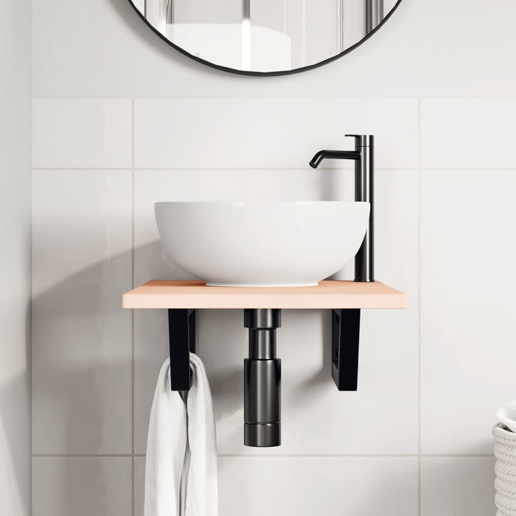 Ripiano a Parete per Lavabo in Acciaio e Massello di Rovere | homemem39