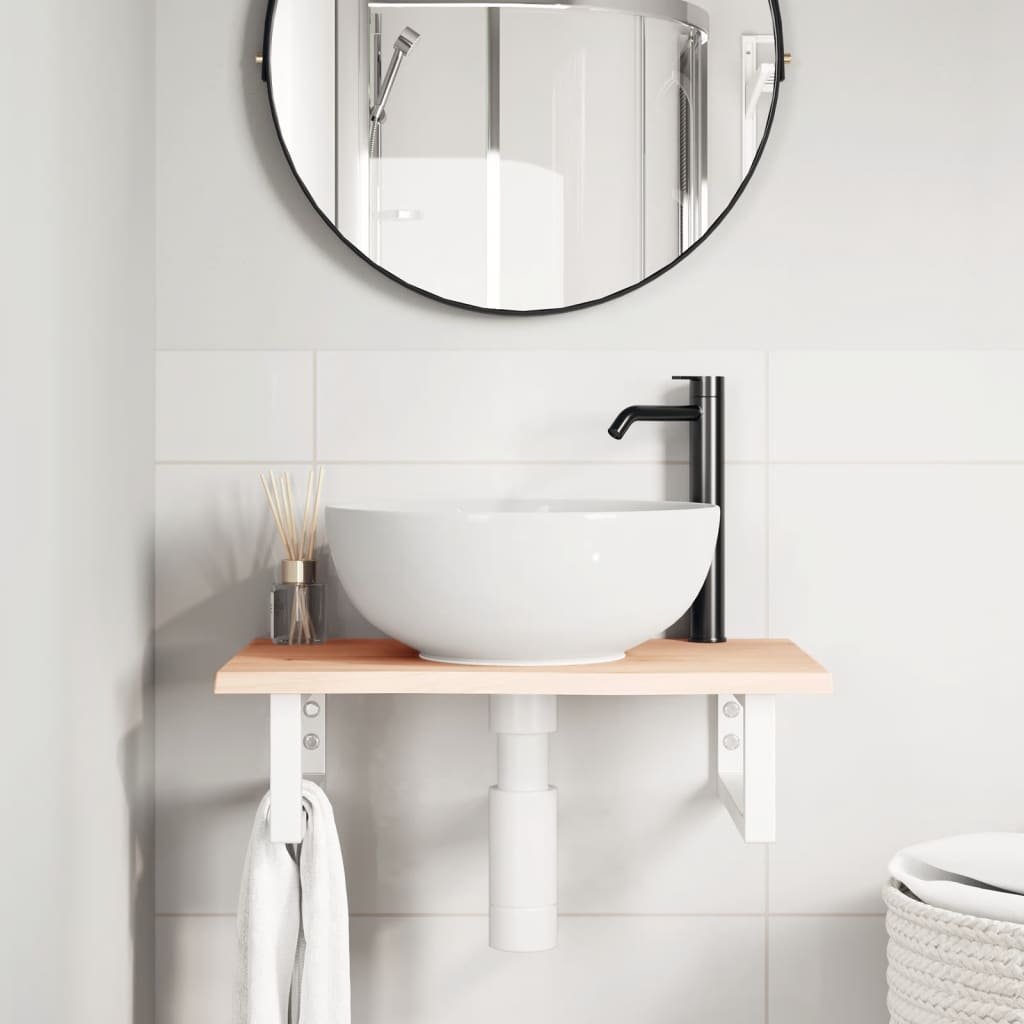 Ripiano a Parete per Lavabo in Acciaio e Massello di Rovere | homemem39