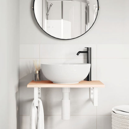 Ripiano a Parete per Lavabo in Acciaio e Massello di Rovere | homemem39