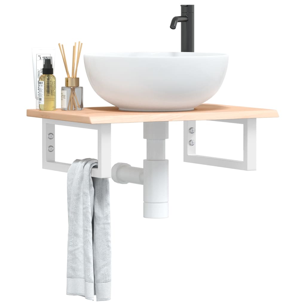 Ripiano a Parete per Lavabo in Acciaio e Massello di Rovere | homemem39