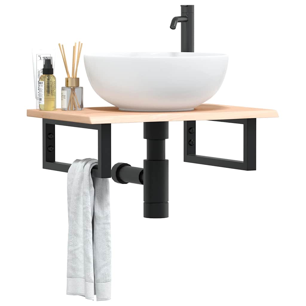 Ripiano a Parete per Lavabo in Acciaio e Massello di Rovere | homemem39