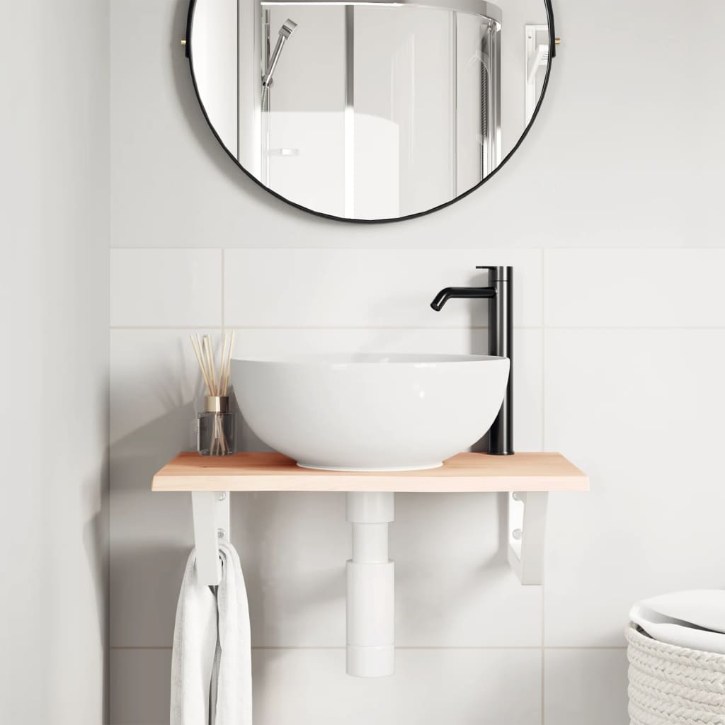 Ripiano a Parete per Lavabo in Acciaio e Massello di Rovere | homemem39