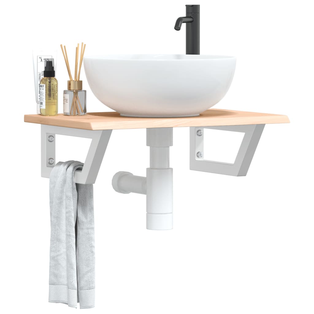 Ripiano a Parete per Lavabo in Acciaio e Massello di Rovere | homemem39