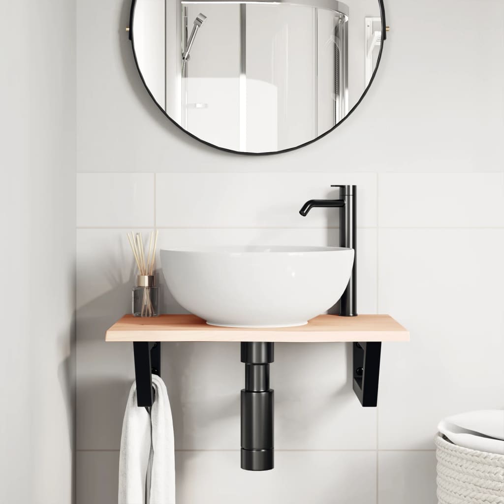 Ripiano a Parete per Lavabo in Acciaio e Massello di Rovere | homemem39