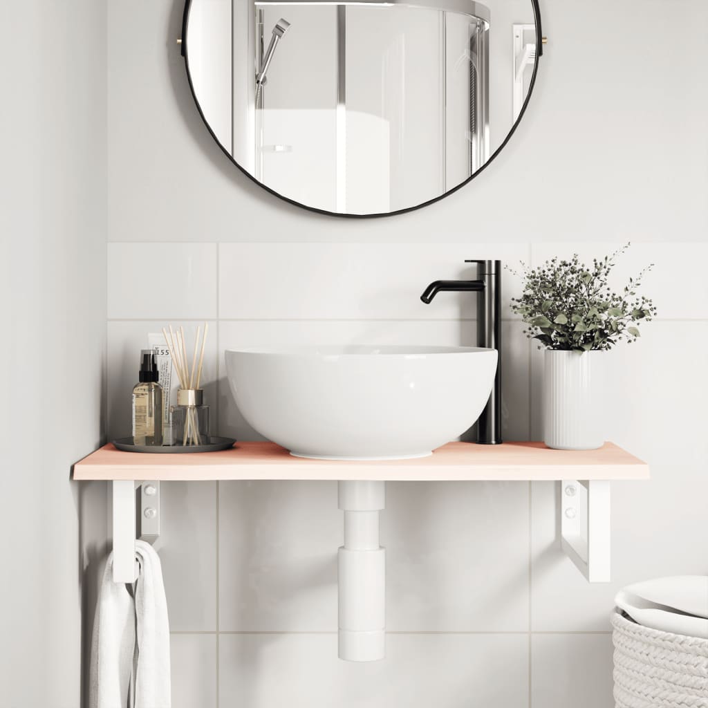 Ripiano a Parete per Lavabo in Acciaio e Massello di Rovere | homemem39