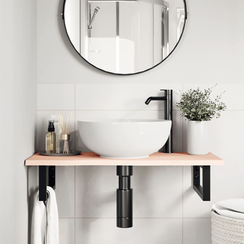 Ripiano a Parete per Lavabo in Acciaio e Massello di Rovere | homemem39