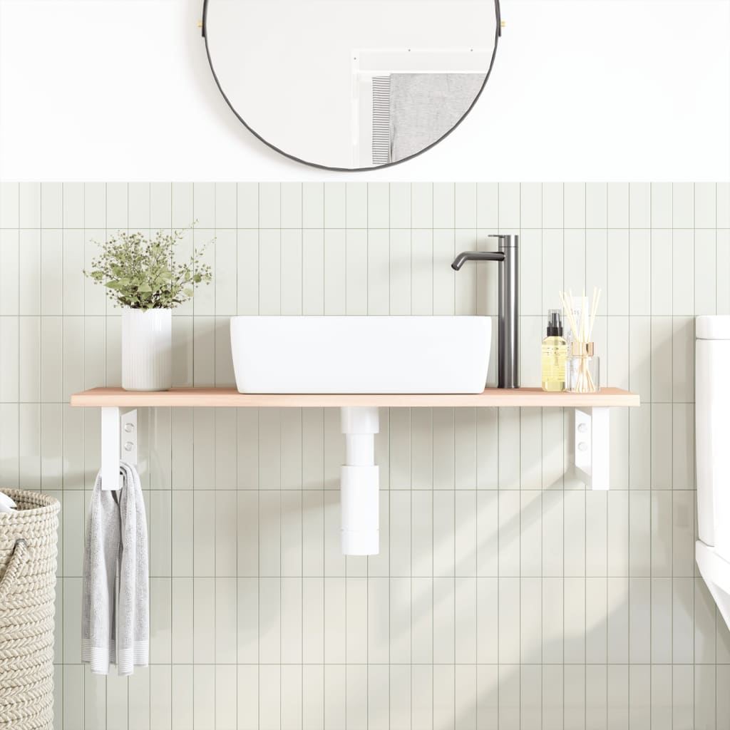 Ripiano a Parete per Lavabo in Acciaio e Massello di Rovere | homemem39