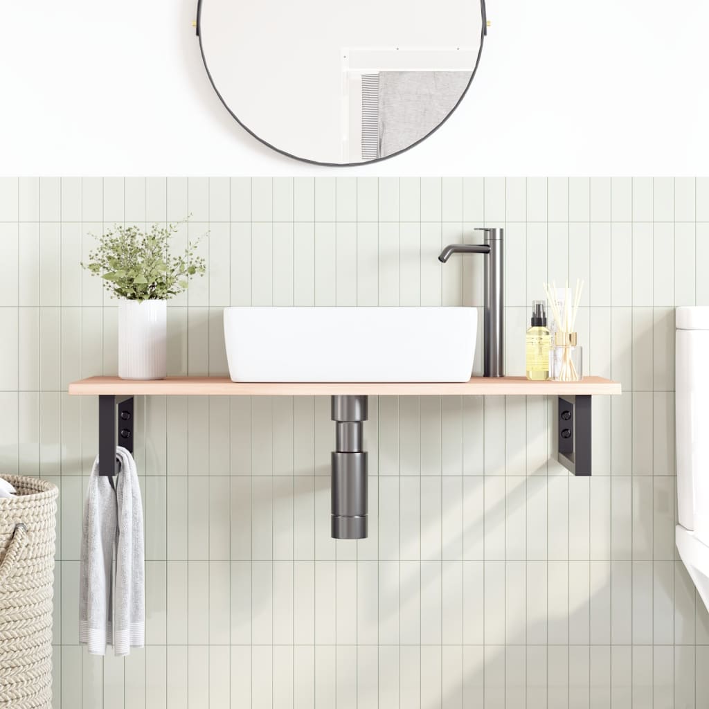 Ripiano a Parete per Lavabo in Acciaio e Massello di Rovere | homemem39