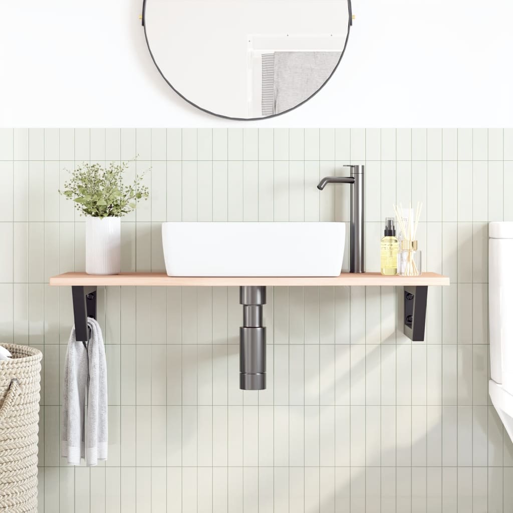 Ripiano a Parete per Lavabo in Acciaio e Massello di Rovere | homemem39
