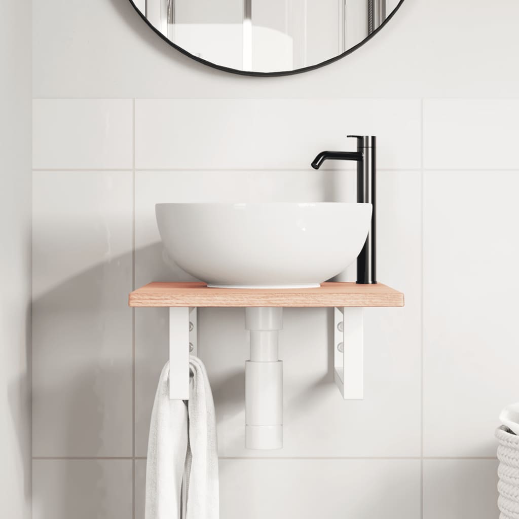 Ripiano a Parete per Lavabo in Acciaio e Massello di Rovere | homemem39