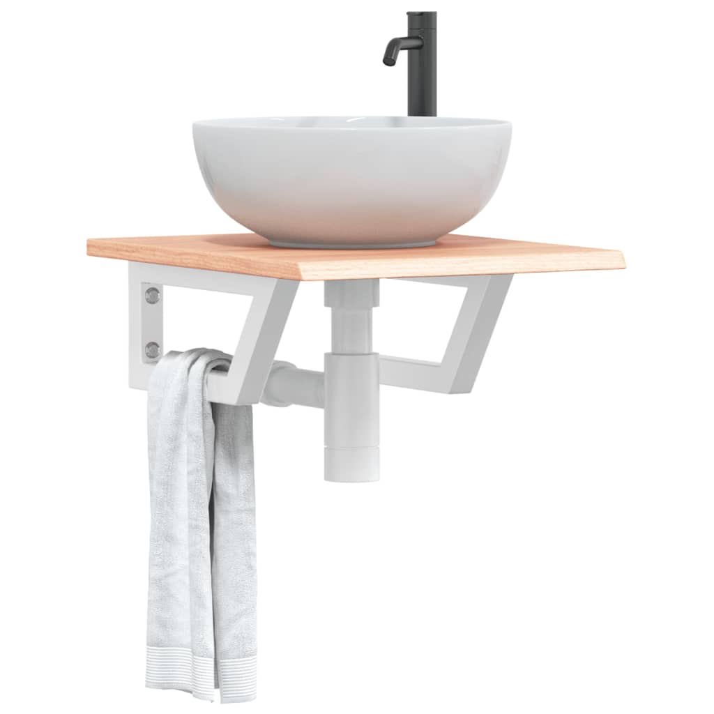 Ripiano a Parete per Lavabo in Acciaio e Massello di Rovere | homemem39