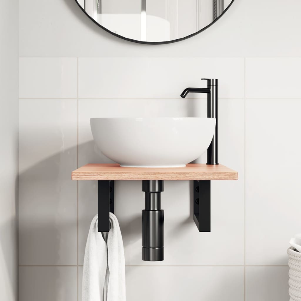 Ripiano a Parete per Lavabo in Acciaio e Massello di Rovere | homemem39