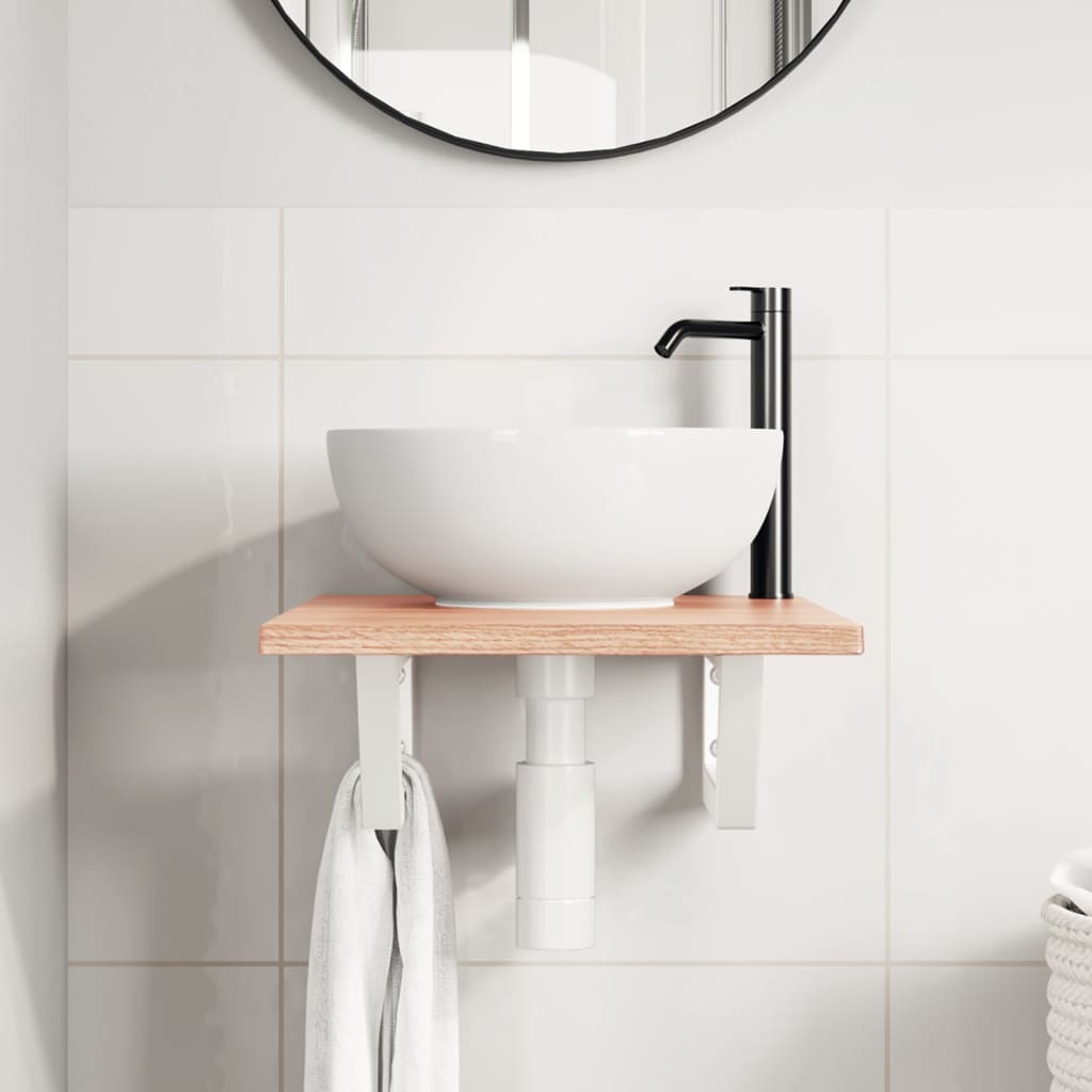 Ripiano a Parete per Lavabo in Acciaio e Massello di Rovere | homemem39