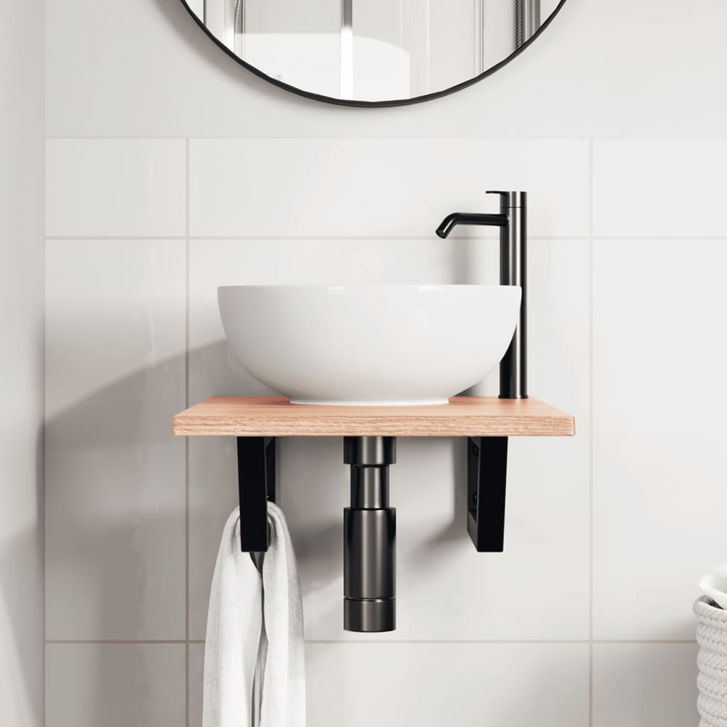 Ripiano a Parete per Lavabo in Acciaio e Massello di Rovere | homemem39