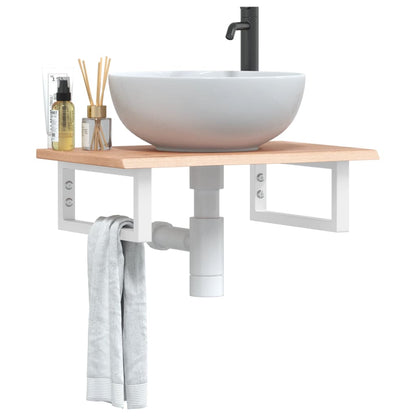 Ripiano a Parete per Lavabo in Acciaio e Massello di Rovere