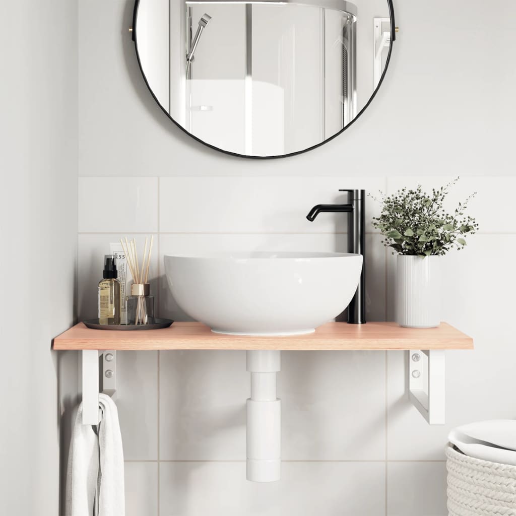 Ripiano a Parete per Lavabo in Acciaio e Massello di Rovere | homemem39