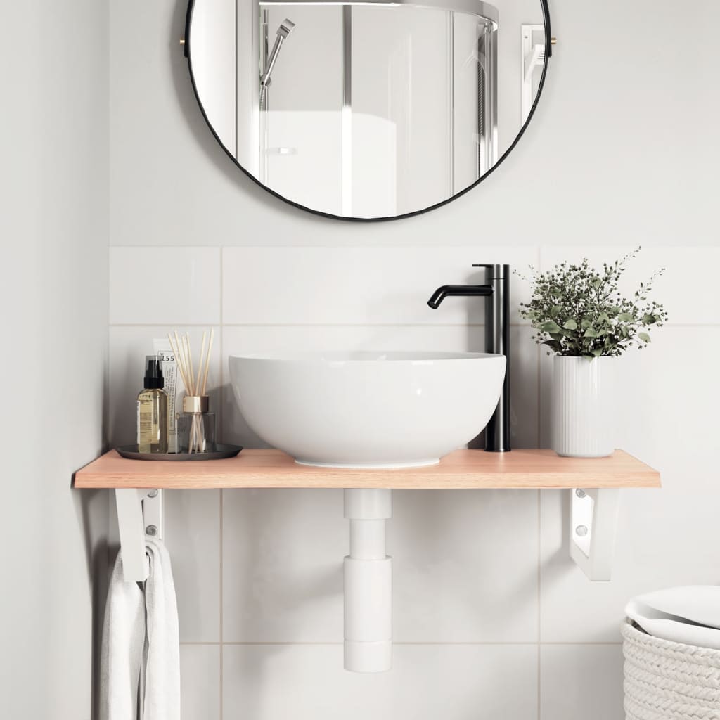 Ripiano a Parete per Lavabo in Acciaio e Massello di Rovere | homemem39