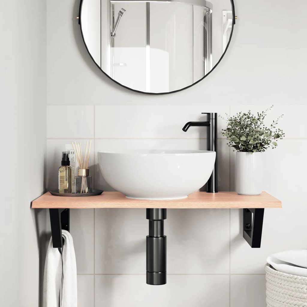 Ripiano a Parete per Lavabo in Acciaio e Massello di Rovere | homemem39